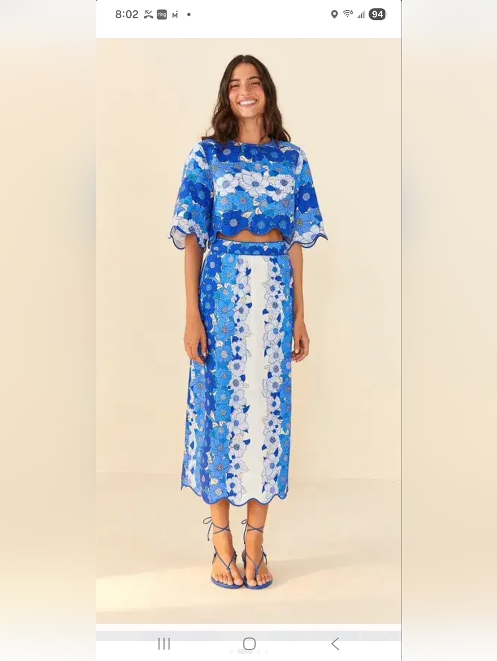 Farm Rio Blue Floral Lace Two-Piece Skirt Set size SMALL - Picture 2 of 7